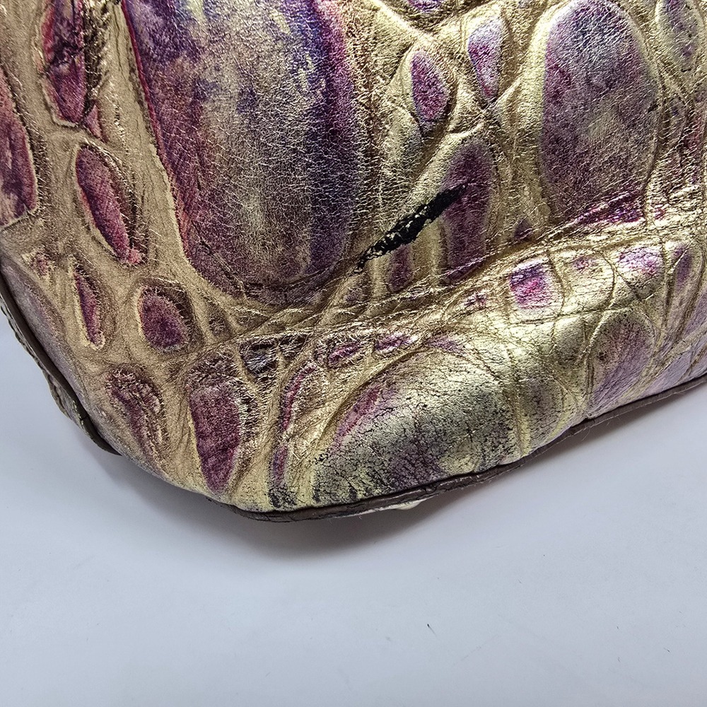 Brahmin Medium Asher Handbag Metallic Gold Purple Croc Tote Bag Purse READ - Picture 4 of 16